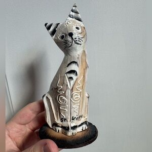 Wood Carved Cat Folk Art Hand Painted St Kitts Kitty Figurine